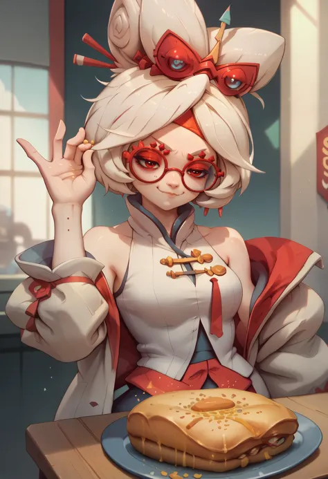 score_9, score_8_up, score_7_up, BREAK SaltBaeMeme,salt,purah,hair ornament, red headband, red glasses, sleeveless shirt, white coat, smug <lora:SaltBaeMeme_XLPD_CAME:1.1> <lora:purah-pdxl-nvwls-v1:0.8>