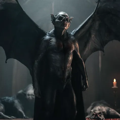 a man in a black robe standing next to a demon