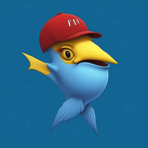 a close up of a cartoon fish wearing a hat