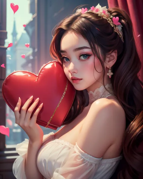 valentines, woman, heart,, masterpiece, best quality, ultra high res, beautiful, visually stunning,