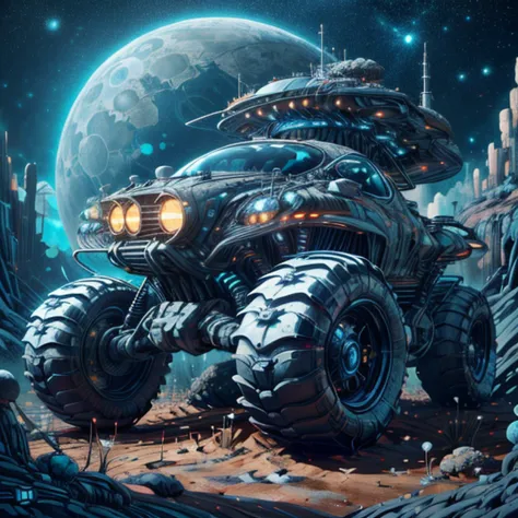 modern-scifi-acrylic-illustration-in-style-of-John T .-Biggers widebody-supercar-powered-by-myceliumtech-on-the-moon-colony <lor...