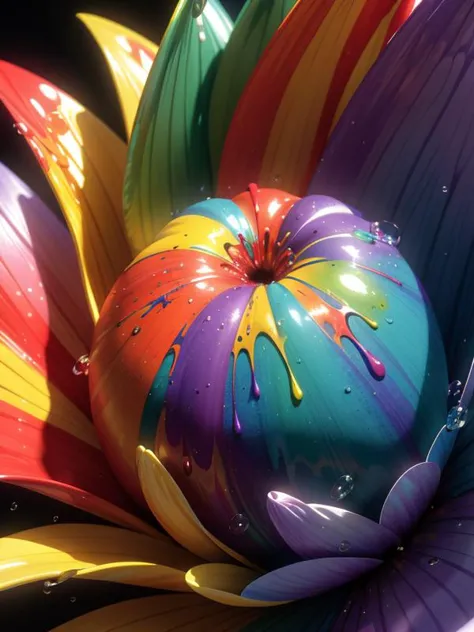 brightly colored pumpkin sitting on top of a flower in a garden