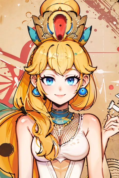 masterpiece, perfect face, intricate details, horror theme <lora:egypt:0.8>, egypt, (on papyrus)
((masterpiece,best quality)), absurdres, <lora:Princess_Peach_Nintendo:0.8>, Princess_Peach, 
solo, smiling, looking at viewer,