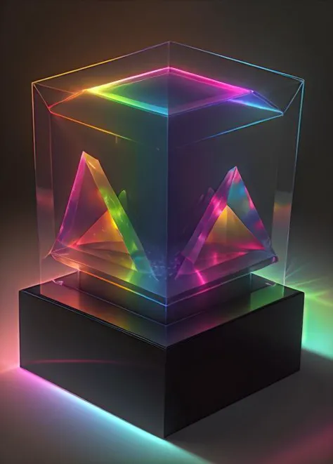 Object: Geometric Prism Sculpture, a sleek and compact design, BREAK, Appearance: Made of translucent acrylic, refracting light ...
