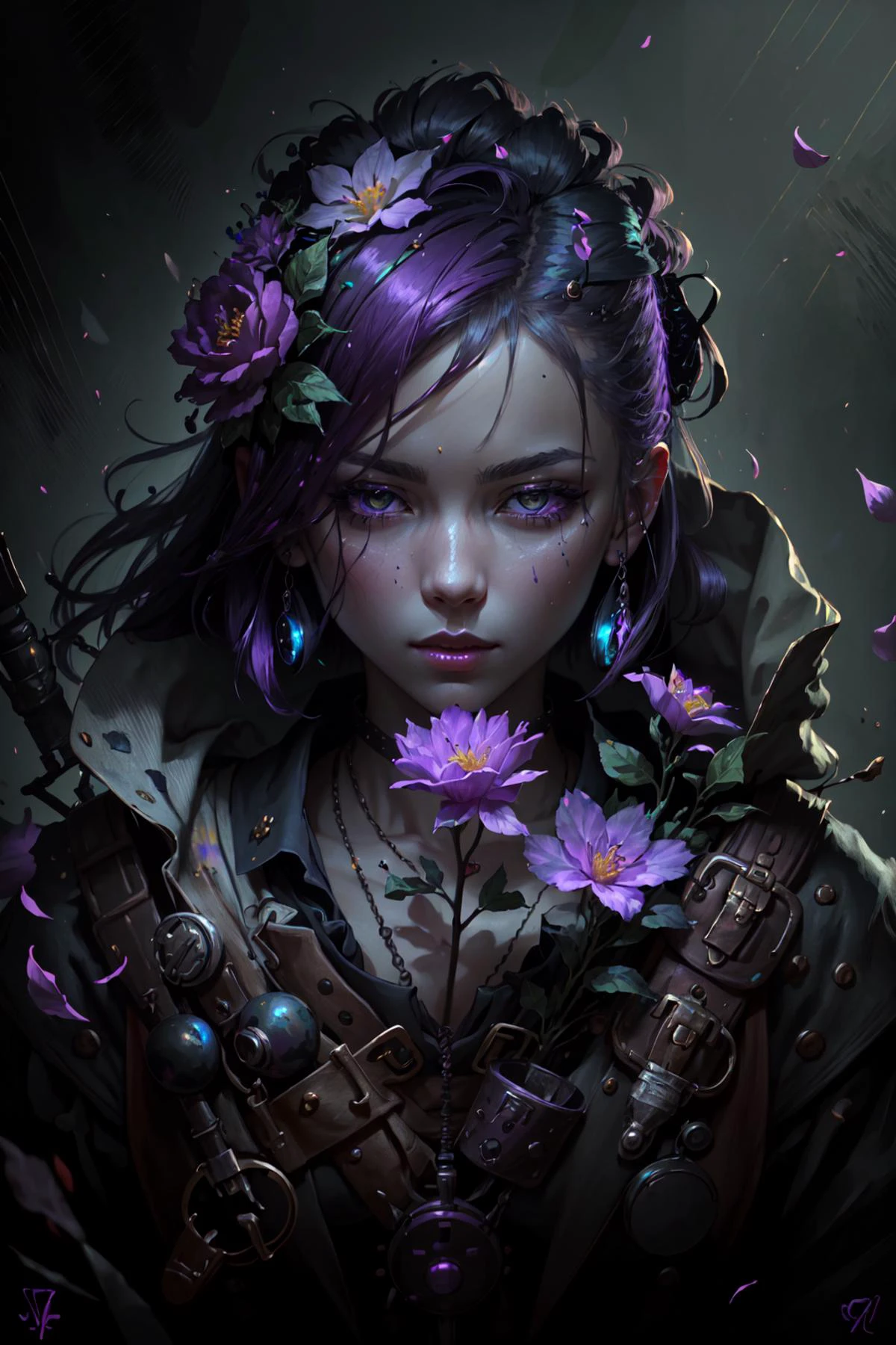 FantasyStyle_Burple, 
1girl, flowers, detailed, realistic, lighting, volumetric lighting, focus, deep purple, colorful, paint, illustration, masterpiece
PunkAI