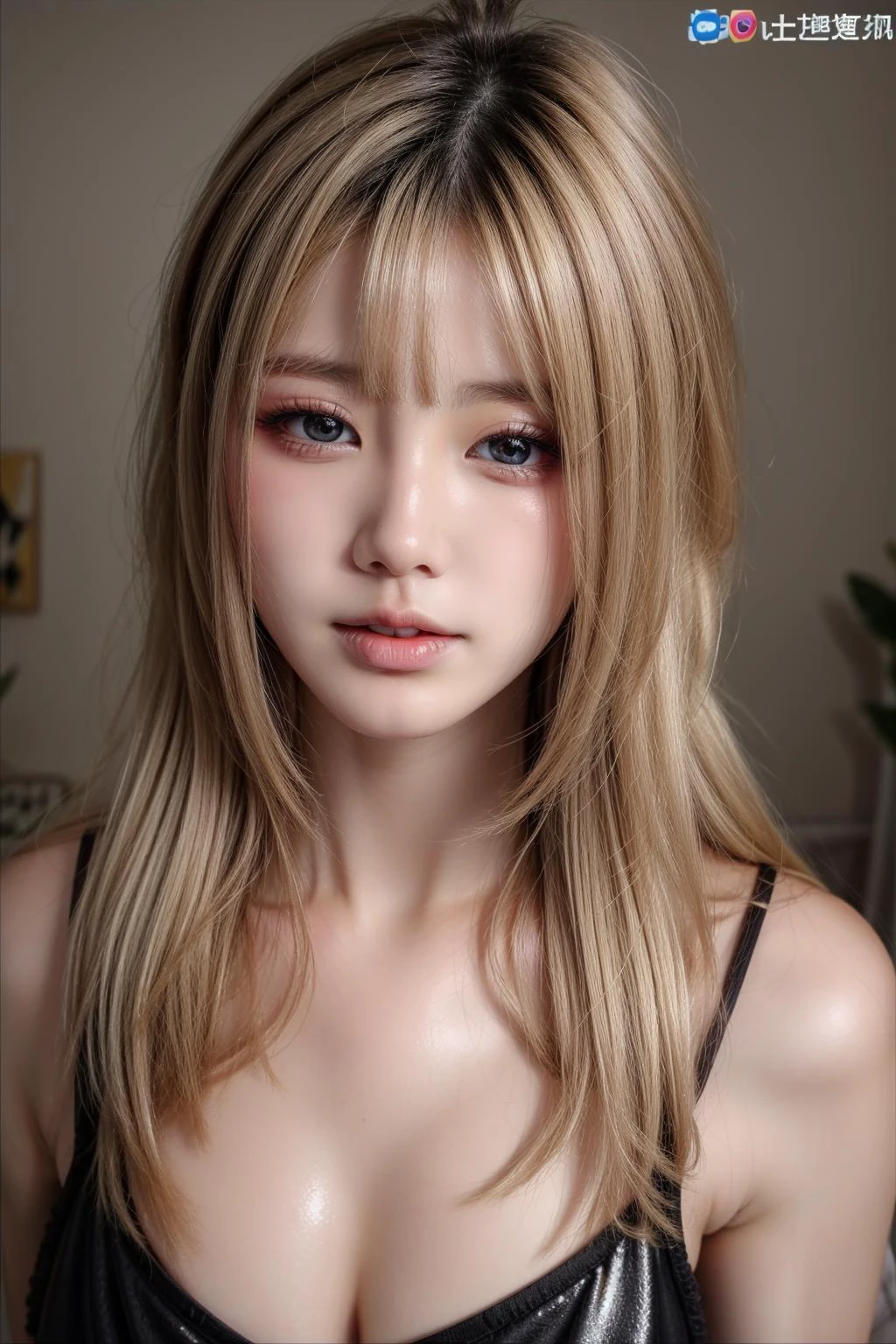 XiaoMo, lange Haare, blonde, 
Oberkörper, closeup, detaillierte Augen, 
 glänzend, glänzend hair, glänzend skin, glänzend clothes