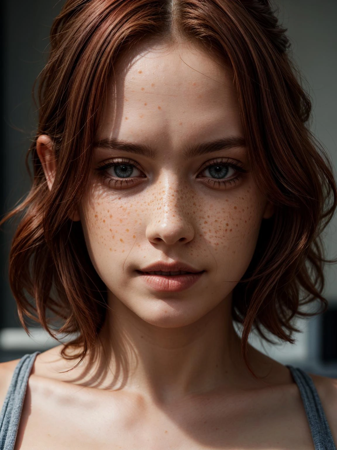 一位红头发女人的照片, 雀斑, 蓝眼睛, 
杰作, 极致细节, 详细的, 重点, 杰作, 实际的, photo实际的, 4k, 8千, 16千, 高分辨率
