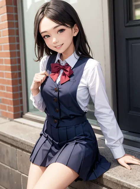 1人の女の子, 学生服, 笑顔