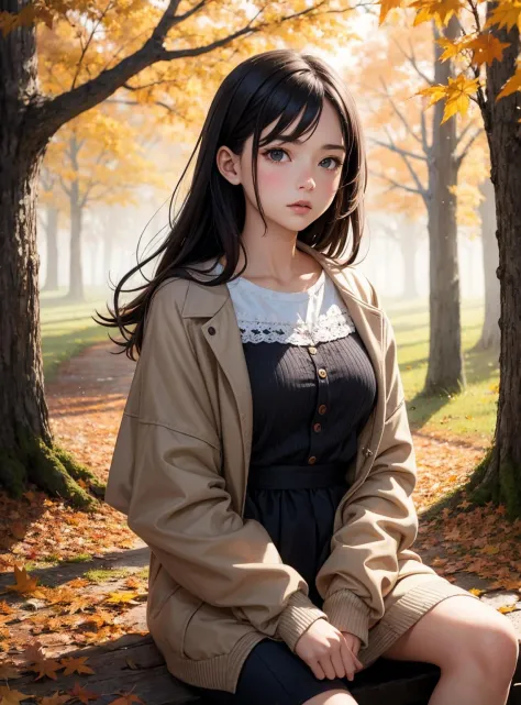 (art:1.5), 1girl, autumn