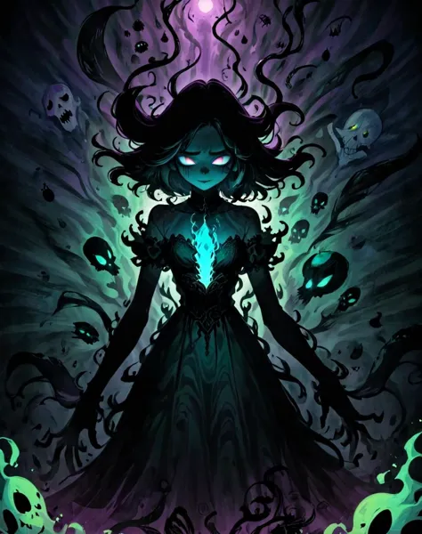 sombra de arte de fantasía, 8K, alta definición, Colores sombríos, dark aura, horror, estilo de dibujos animados, departamento, elemental de la vida