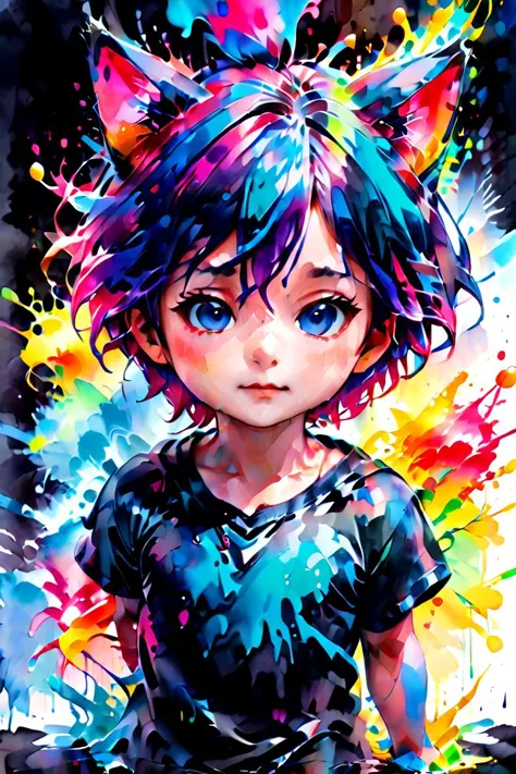 a painting of a girl with blue hair and colorful hair