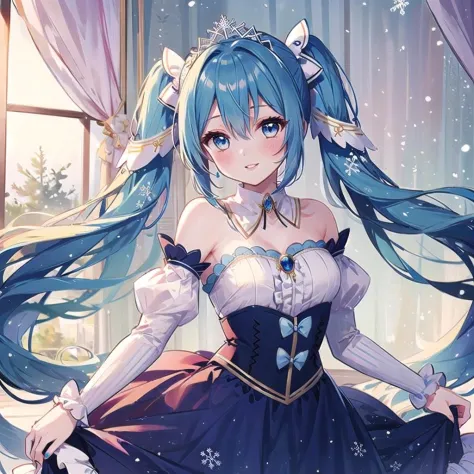 anime girl with blue hair and blue eyes in a dress（hatsune miku)