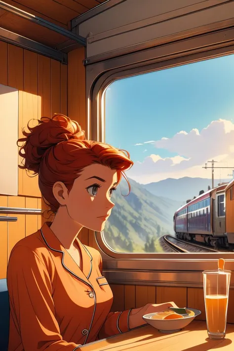 (masterpiece, best quality), 1girl, Carnelian Textured Quiff with Tapered Sides, big breasts,   <lora:girlliketrainroomette:1> t...