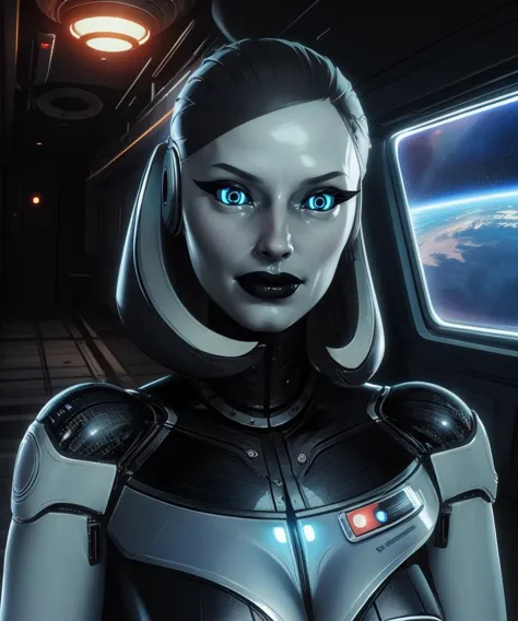 Edi,blue eyes,android,black lips,
upper body,smile,
space cabin,science fiction,indoors,
(insanely detailed, best quality)  solo...