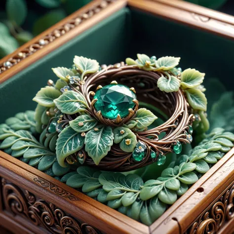 there is a ring with a green stone in a box