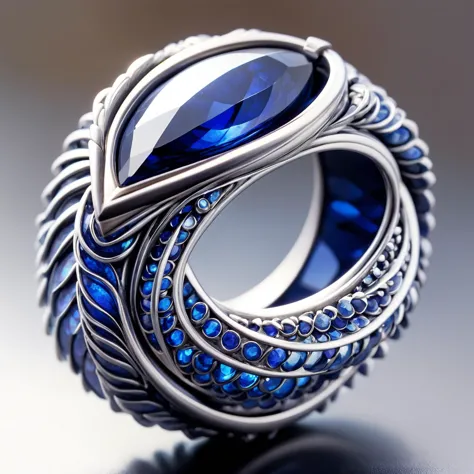 a close up of a ring with blue stones on it