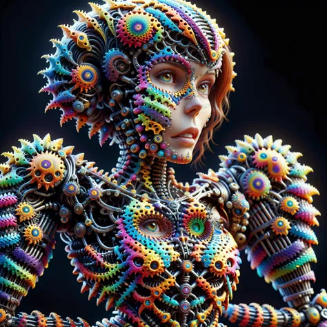 Gothic style female android mechanical skeleton made of keys scales,pitch black dark background,[giant teacup:woman:8],abstract,...