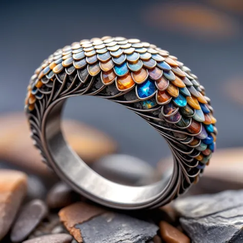 a close up of a ring with a fish scale design on it