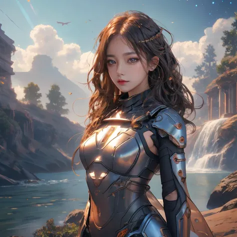 female cyborg,(RAW photo, best quality), (realistic, 4k), high quality,finely detail,fantacy future,realistic,mature,photorealistic,detailed eyes, (highly detailed face), cinematic lighting,(beautiful face),eyes on viewer,<lora:fantasy_20230707233406:0.7>, half body, carbon steel texture <lora:fantasy_toga:0.4> ,<hypernet:longexposure_v01:0.5>,Death Stranding,<lora:nlc_blue:0.4> <lora:LunarPunkAI:0.35>,galaxy,dark hair <lora:mirrornun-noise:0.5> ,<lora:moonriver-noise:0.5> ,<lora:octans-PYNOISE-LOHA:0.5>,  standing,((arms behind back)),(leaning forward),(smile:0.75),half dragon half human,wavy hair,mechanical parts,mars, thousand trees