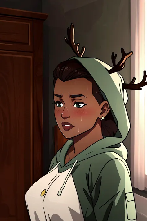 a cartoon of a woman with antlers on her head