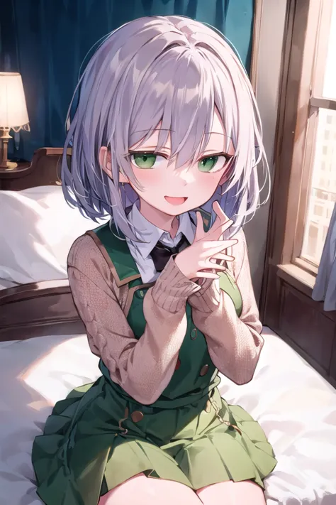 anime girl sitting on a bed with her hands crossed