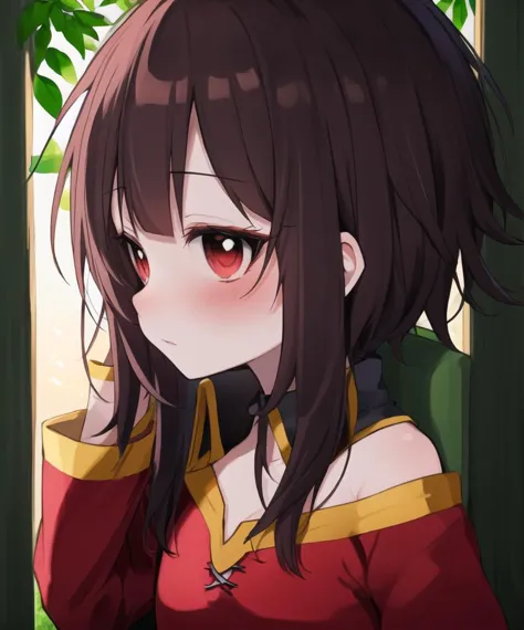 anime girl with long hair and red eyes in a red dress