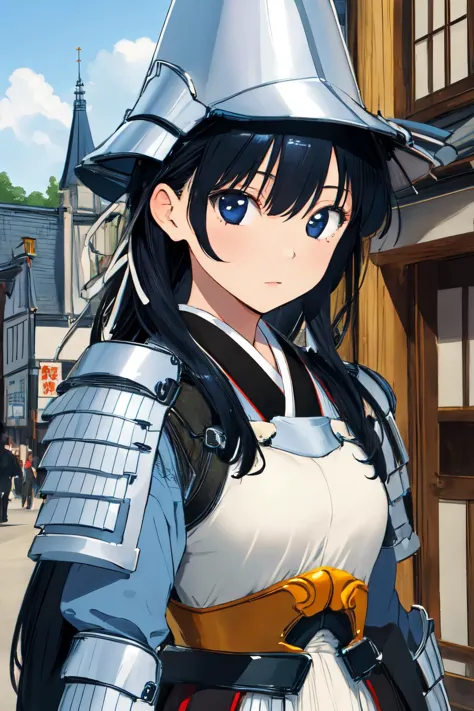 (masterpiece, best quality;1.3), extremely detailed ,ultra detailed, 1girl, solo,  looking at viewer, 
uesugi kenshin (rance),armor, helmet, hair ribbon, japanese castle,
<lora:Kenshin:0.75>