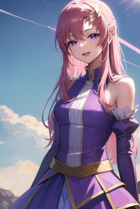 lacusclyne, <lyco:lacusclyne-lyco-nochekaiser:1>,
lacus clyne, (purple eyes:1.1), hair ornament, long hair, wave hair ornament, pink hair, <lora:nikkori_v200:1>, smile, open mouth,
BREAK dress, long dress, long sleeves, white sleeves, frills frilled skirt, frilled sleeves, detached sleeves, bare shoulders, purple skirt, purple frills,
BREAK looking at viewer, (cowboy shot:1.5),
BREAK outdoors, space, star \(sky\), sun, 
BREAK <lyco:GoodHands-beta2:1>, (masterpiece:1.2), best quality, high resolution, unity 8k wallpaper, (illustration:0.8), (beautiful detailed eyes:1.6), extremely detailed face, perfect lighting, extremely detailed CG, (perfect hands, perfect anatomy),