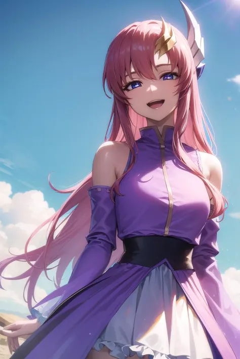 lacusclyne, <lyco:lacusclyne-lyco-nochekaiser:1>,
lacus clyne, (purple eyes:1.1), hair ornament, long hair, wave hair ornament, pink hair, <lora:nikkori_v200:1>, smile, open mouth,
BREAK dress, long dress, long sleeves, white sleeves, frills frilled skirt, frilled sleeves, detached sleeves, bare shoulders, purple skirt, purple frills,
BREAK looking at viewer, (cowboy shot:1.5),
BREAK outdoors, space, star \(sky\), sun, 
BREAK <lyco:GoodHands-beta2:1>, (masterpiece:1.2), best quality, high resolution, unity 8k wallpaper, (illustration:0.8), (beautiful detailed eyes:1.6), extremely detailed face, perfect lighting, extremely detailed CG, (perfect hands, perfect anatomy),