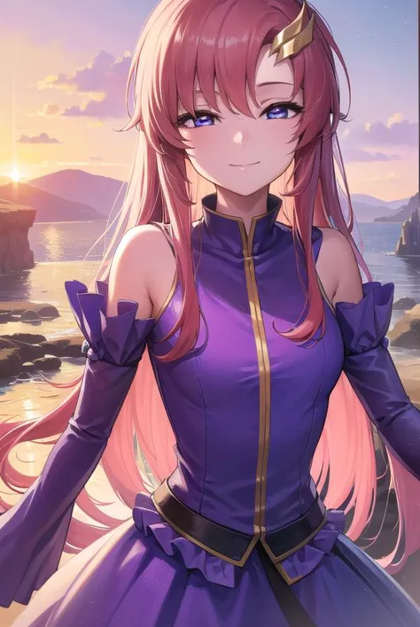 lacusclyne, <lyco:lacusclyne-lyco-nochekaiser:1>,
lacus clyne, (purple eyes:1.1), hair ornament, long hair, wave hair ornament, pink hair, <lora:nikkori_v200:1>, smile,
BREAK dress, long dress, long sleeves, white sleeves, frills frilled skirt, frilled sleeves, detached sleeves, bare shoulders, purple skirt, purple frills,
BREAK looking at viewer, (cowboy shot:1.5),
BREAK outdoors, space, star \(sky\), sun, 
BREAK <lyco:GoodHands-beta2:1>, (masterpiece:1.2), best quality, high resolution, unity 8k wallpaper, (illustration:0.8), (beautiful detailed eyes:1.6), extremely detailed face, perfect lighting, extremely detailed CG, (perfect hands, perfect anatomy),