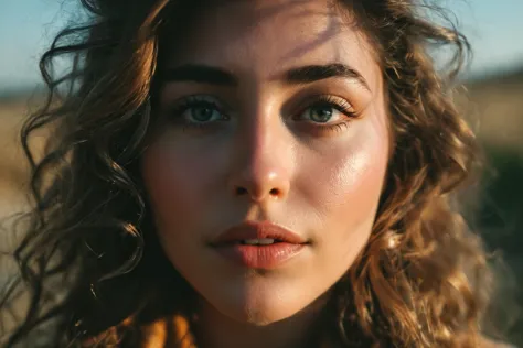 cinematic still A close up shot of an 18 year old Turkish-Cypriot woman ,highly detailed skin with hair , emotional, harmonious,...