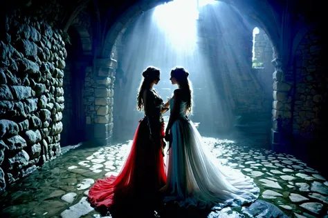 serene  dark fantasy photography by Royo, (((2girls,seduction))), dungeons and dragons