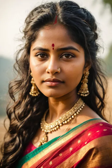 cinematic still, A shot of an 18 year old Malaysian-Indian woman ,highly detailed skin with hair , emotional, harmonious, vignet...