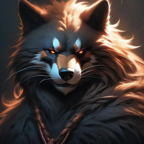 dark furry portrait, copper wire, visible scars and nerves, intricate, headshot, highly detailed, digital painting, art station,...