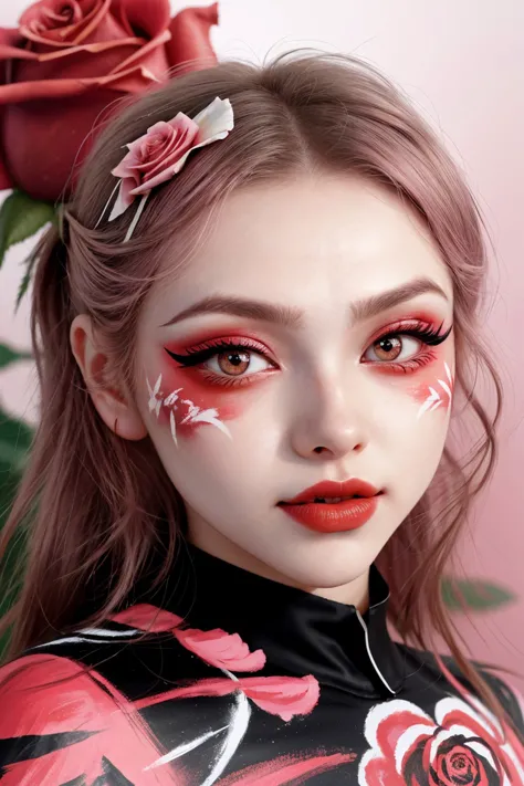 realistic photo of <lora:ElinaKarimova_v4:0.9> ElinaKarimova wearing wing eyeliner and lipstick, close up on face, focus on eyes...