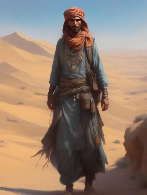 a full body portrait of a beautiful post apocalyptic offworld desert bedouin blind beggar by the well, intricate, elegant, highly detailed, digital painting, artstation, concept art, smooth, sharp focus, illustration, art by krenz cushart and artem demura and alphonse mucha