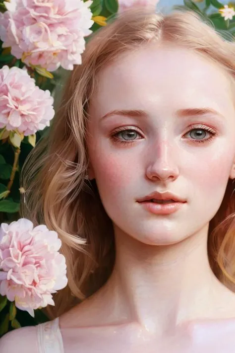 portrait of sks woman, romanticism oil painting, Paul Strand, cherry garcia, ice cream pink cherry blossoms, bright colours, feminism, illustration, by WLOP and Ruan Jia and Mandy Jurgens and William-Adolphe Bouguereau, Artgerm,
 <lyco:sophieTurner_v10:1.3>
 <lora:epiNoiseoffset_v2:1.2>