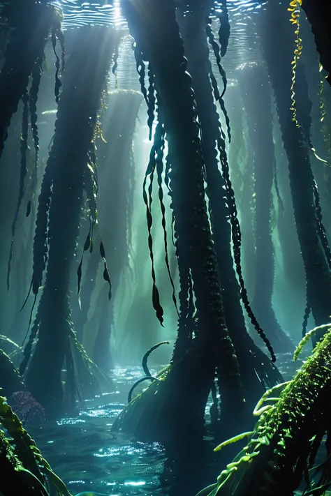 photograph, cinematic, scifi, fantasy, Kelp Forest<lora:EnvyBetterHiresFixXL01:0:hr=1><lora:EnvyEndOfTimeXL01:1>