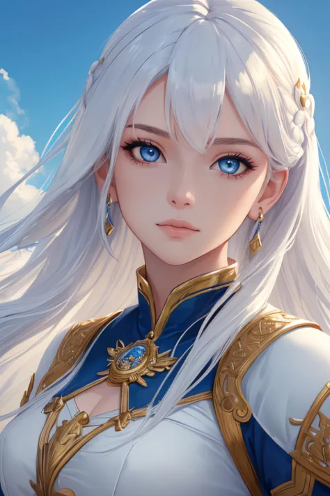 ((high quality:1.2, masterpiece:1.2)), 1girl, beautiful face, white hair, blue eyes, dynamic pose, (goddess of virtue and purity...