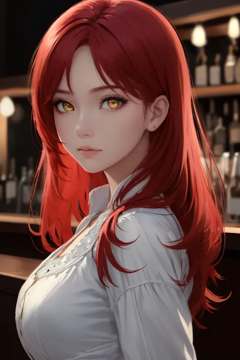 ((high quality:1.2, masterpiece:1.2)), 1girl, beautiful face, (red hair, yellow eyes), elegant, fancy, dynamic pose, (face shot,...