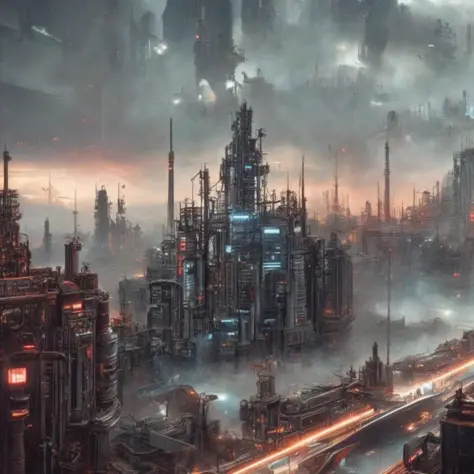 wide shot, sci fi city, (DieselpunkCity) (Cybercity:1)