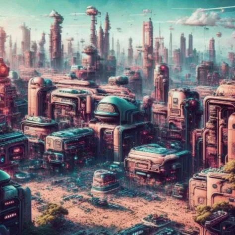 wide shot, sci fi city, Cybercity, style by JovianSociety