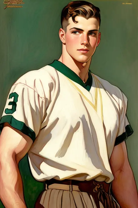 1913 football player, art by JC Leyendecker, detailed, intricate