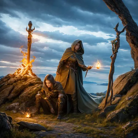 realistic analog photo, award winning photo, 
woman, siting by lit campfire, sulking, drinking from mug, 
 <lora:FantasyDruid:0.75> fadru outfit, cloak, leather skirt, backpack, long staff lying on ground
BREAK
 <lora:Campsite:0.75> campsite,  cloth tent, wooden support, night, full moon, starfilled sky, barren ground,
 <lora:locon_conceptlightning_v1_from_v1_64_32:0.75> lghtnngprsn, lightning, storm,
high-quality, crisp, sharp, professional-grade, high-resolution, fine detail, accurate colors, low noise, fast shutter speed, wide dynamic range, precise focus, RAW, highres, 8k, uhd, High Dynamic Range, tonemapping, crisp details,