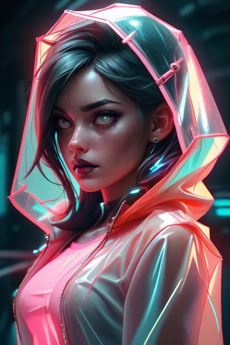 (cinematic photo:1.3) of (ultrarealistic:1.3),(lustful:1.3) woman, <lora:cyberpunkai:0.6> cyberpunkai, neon, <lora:plastic coat_...