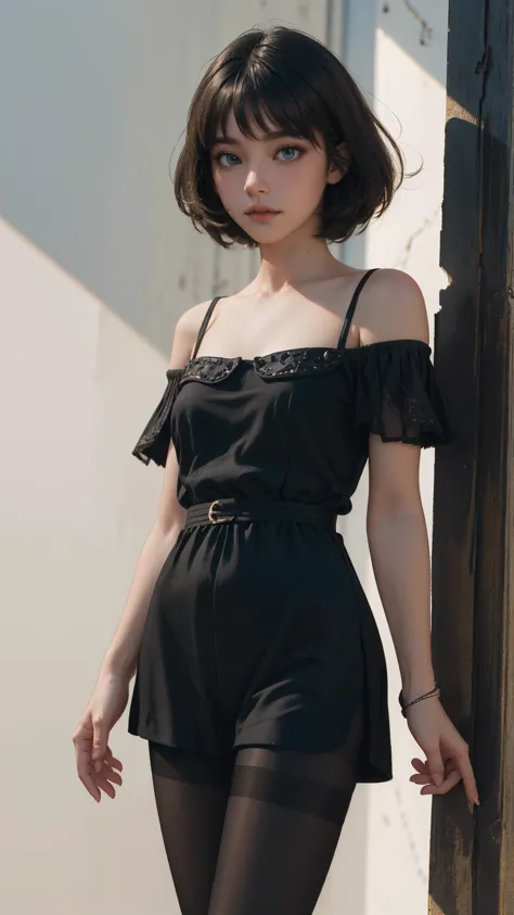 a woman in black playsuit posing for a picture