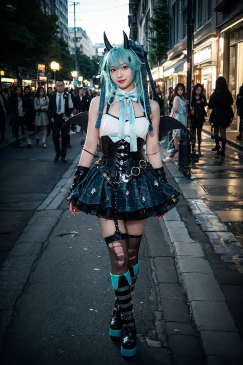 araffe dressed in a costume and a skirt walking down a street