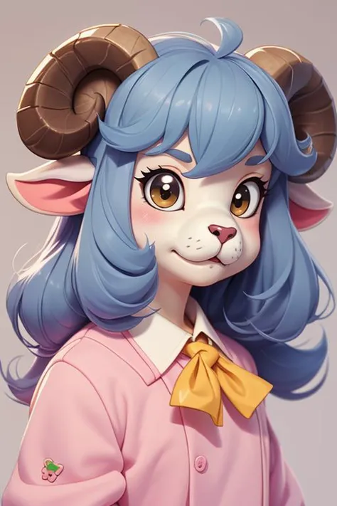 1 anime sheep, furry, kawaii, vintage anime style, soft pastel color, school uniform, soft color, grey, detailed, HD, 8k,  matured body