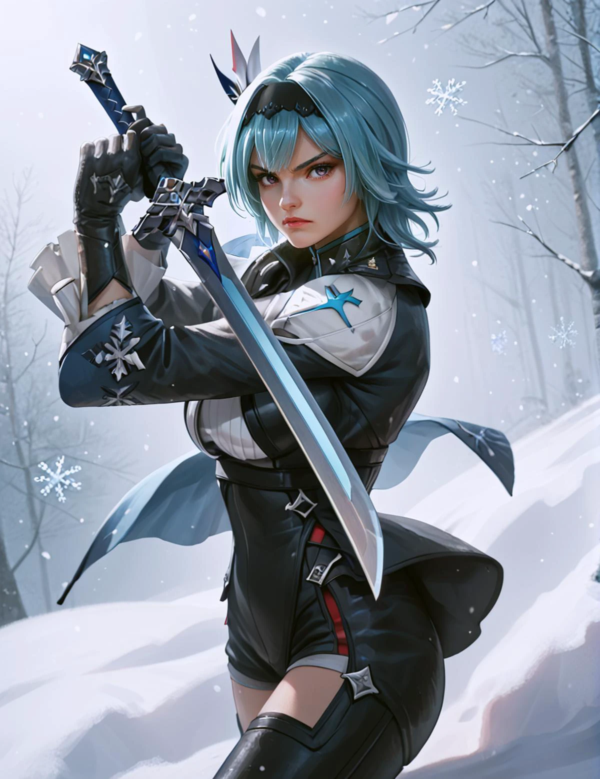 score_9, score_8_up, score_7_up, 
low guard sword parry stance, 
1girl,eula,serious, focused,holding sword,
heroic  fantasy background, snow, snowflakes,
dynamic,
