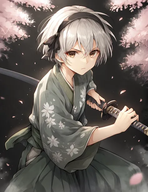 score_9, score_8_up, score_7_up, 
battoujutsu sword stance, 1boyl,solo,looking at viewer,short hair,bangs,skirt,long sleeves,rib...